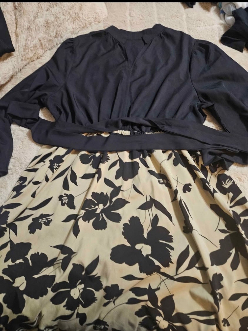 Women's Black and Cream Floral Fit-and-Flare Dress And Mossimo